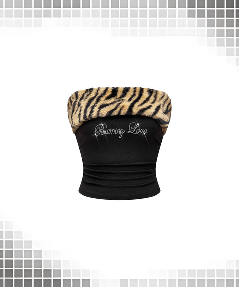 Slim Fuzzy Leopard Patchwork Crop Tube Top