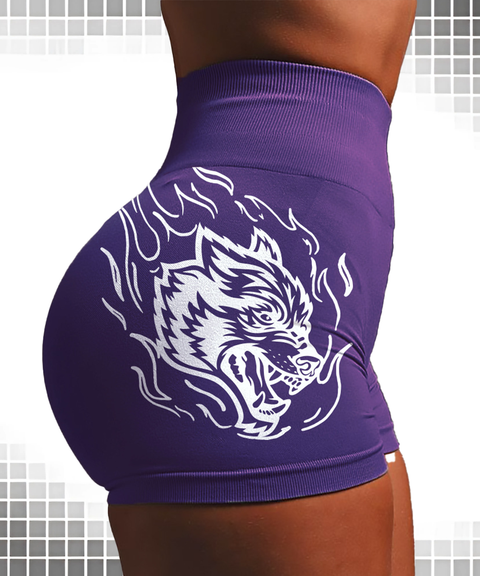 Wolf Head Print Seamless High-Stretch Knit High-Waist Yoga Butt-Lifting Shorts