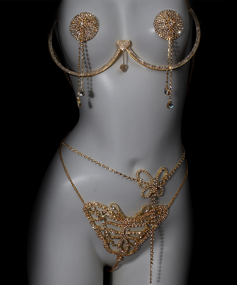 Sexy Sparkling Rhinestone Bikini Thong & Bra Chain Set