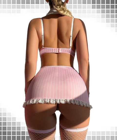 Women’s Sexy Clothing, Striped Bow Ultra-Short Skirt Uniform Temptation Lingerie Set, Nightout OOTD
