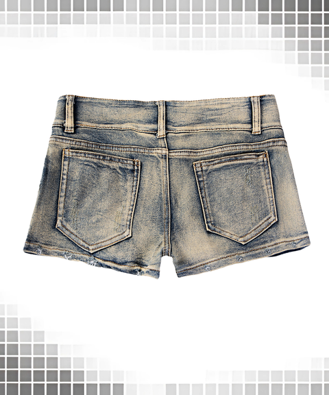 High-Stretch Ultra-Short Low-Rise Distressed Denim Shorts