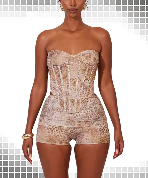 Vacation Animal Print Irregular Waist-Tied Two-Piece Set