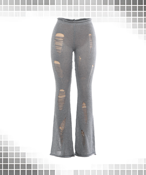 Street Style Hollow Distressed Knit Slim-Fit Pants