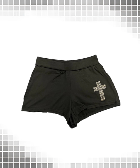 Cross Rhinestone High-Waist Slimming Elastic Shorts