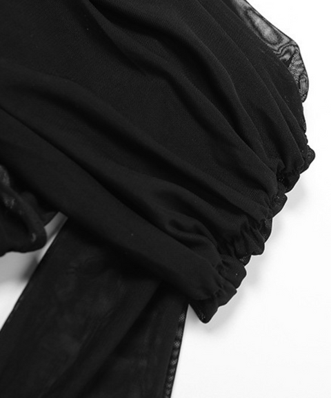 Off-shoulder mesh long-sleeved top