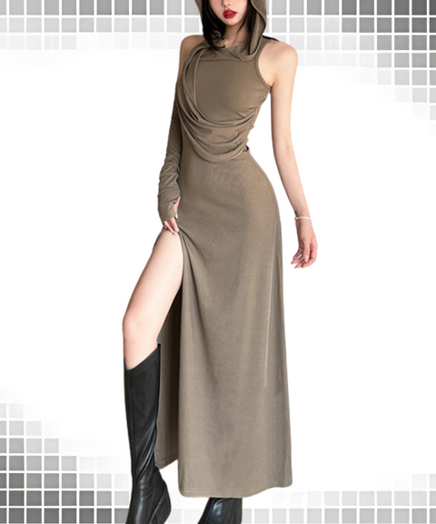 Wasteland style hooded midi dress with sleeves