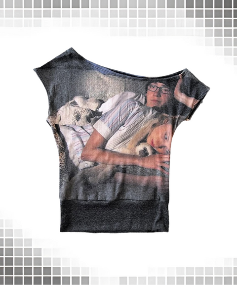 Vintage movie character off-shoulder asymmetrical T-shirt