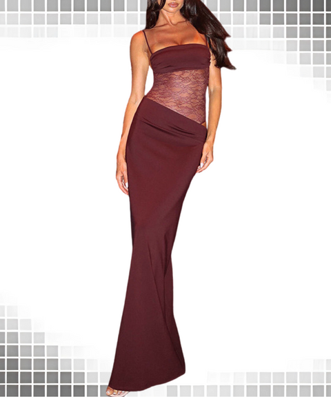 Lace panel suspender strap waistless dress