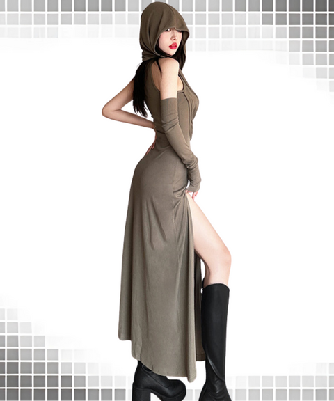 Wasteland style hooded midi dress with sleeves