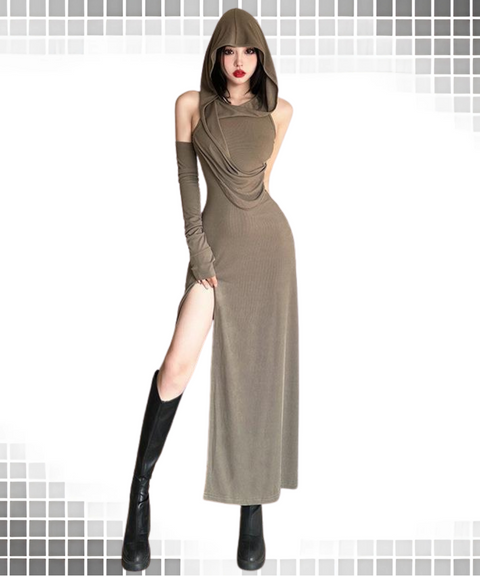 Wasteland style hooded midi dress with sleeves