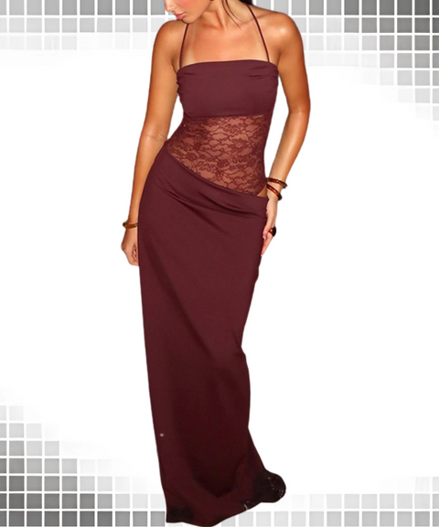 Lace panel suspender strap waistless dress