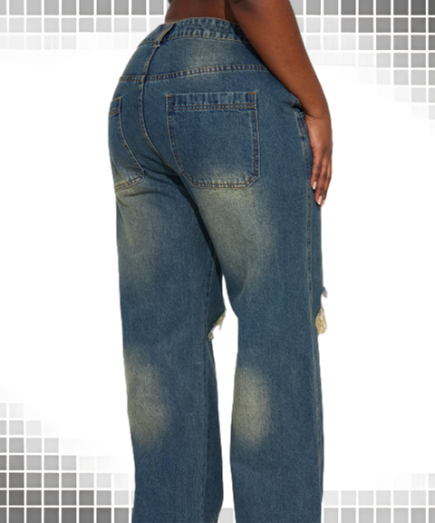 Vintage Ripped Wide-Leg Jeans