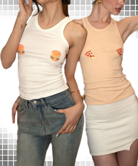 Burger Pizza Print Tank Top