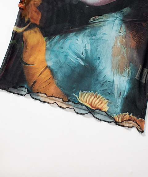 Sheer Printed Design Midi Skirt