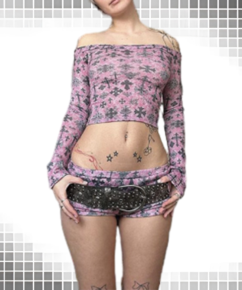 Cross Print Sexy Slim Off-Shoulder Long Sleeve T-Shirt
