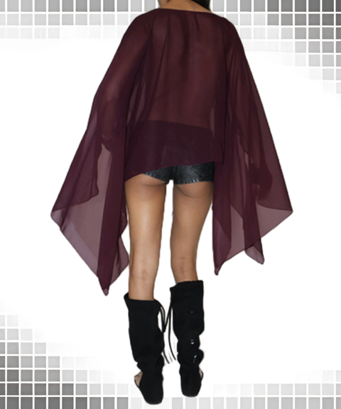 Sexy Sheer Deep V Asymmetric Cape Top