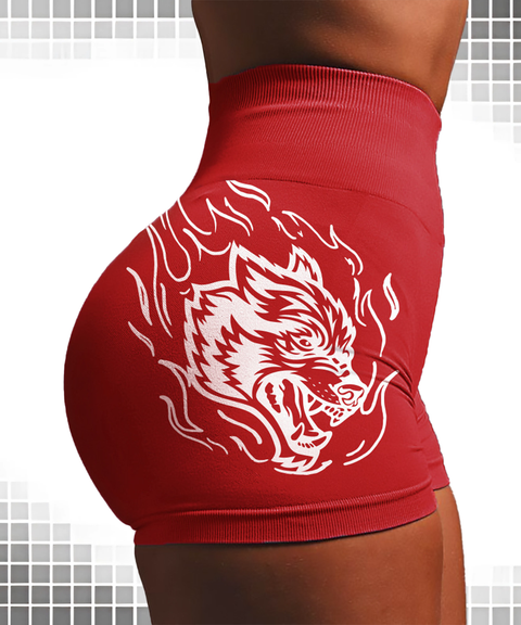 Wolf Head Print Seamless High-Stretch Knit High-Waist Yoga Butt-Lifting Shorts