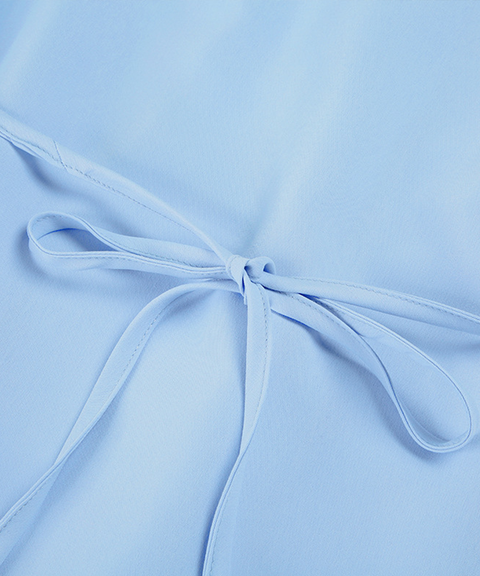 Slim Ruched Button-Up Back Tie Collar Shirt
