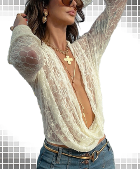 Sexy Lace Long Sleeve Top & Shorts Set