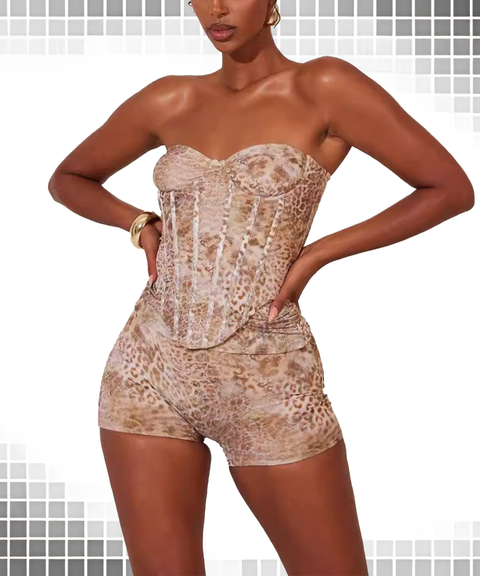 Vacation Animal Print Irregular Waist-Tied Two-Piece Set