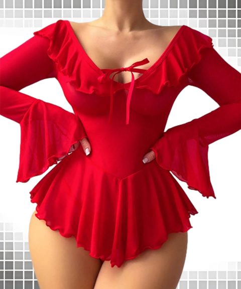 Women’s Sexy Clothing, Sheer Mesh Off-Shoulder Uniform Style Erotic Lingerie, Nightout OOTD