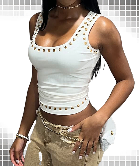 Street Style Square Metal Rhinestone Racerback Tank
