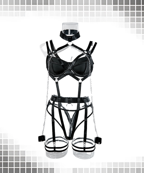 Women’s Sexy Clothing, Tempting Roleplay Chain Four-Piece Costume Set, Nightout OOTD