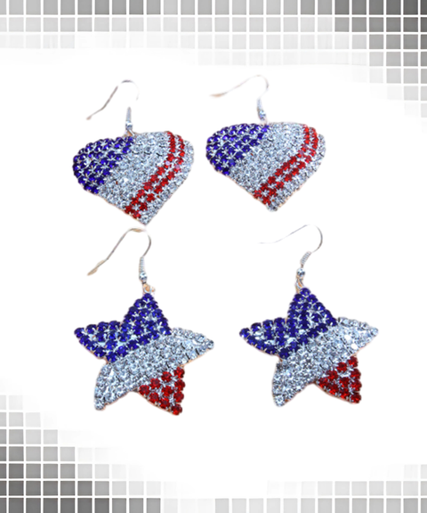 Independence Day Rhinestone Flag Star Pendant Earrings