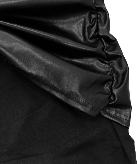 Solid Sleeveless Front Tie PU Trim Dress