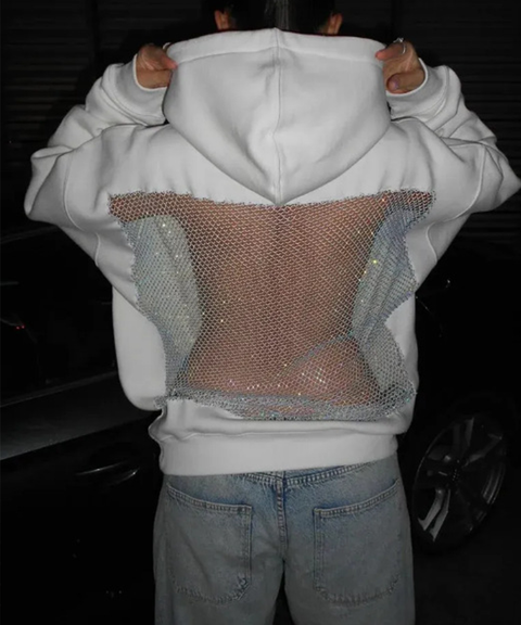 Casual Pullover Hollow Mesh Long Sleeve Sweatshirt