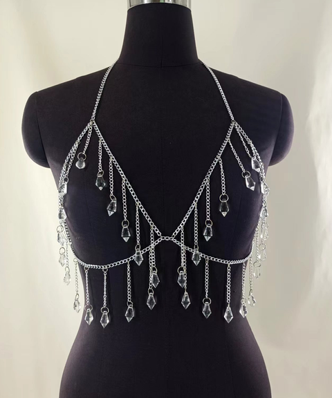 Transparent Crystal Gemstone Pendant Tassel Chain – Bra, Waist, Leg & Body Chain
