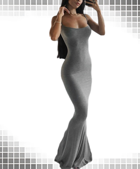 Fitted Hip-Hugging Cami Fishtail Dress with Optional Sleeves
