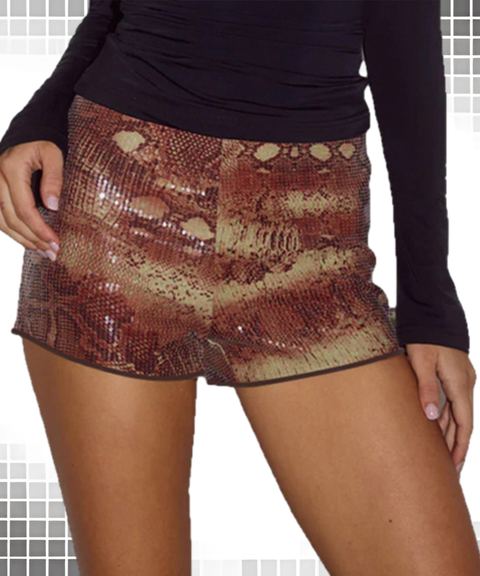 Retro Snake Print Sequin Fashion Bodycon Shorts