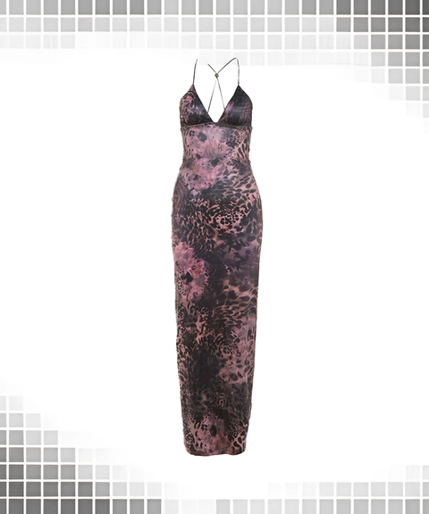 Women’s Sexy Clothing, Halter Backless Slim-Fit Printed Bodycon Dress, Nightout OOTD