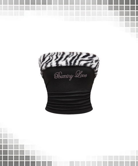 Slim Fuzzy Leopard Patchwork Crop Tube Top