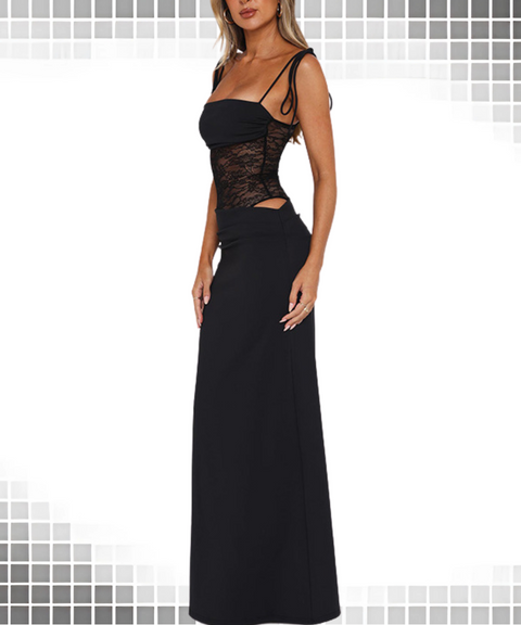 Lace panel suspender strap waistless dress