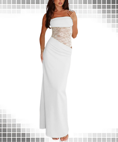 Lace panel suspender strap waistless dress