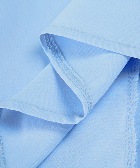 Slim Ruched Button-Up Back Tie Collar Shirt