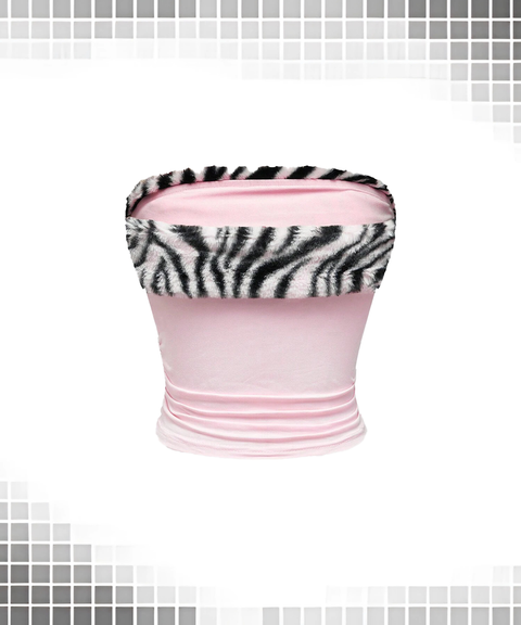 Slim Fuzzy Leopard Patchwork Crop Tube Top