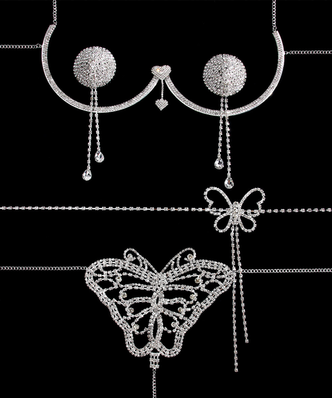 Sexy Sparkling Rhinestone Bikini Thong & Bra Chain Set