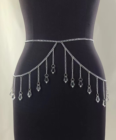 Transparent Crystal Gemstone Pendant Tassel Chain – Bra, Waist, Leg & Body Chain