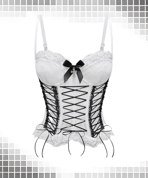 Bowknot Cross Lace Boned Corset Tank Top
