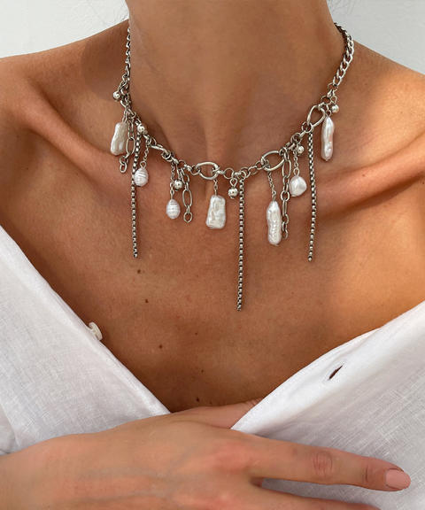 Love Heart Pearl Tassel Necklace