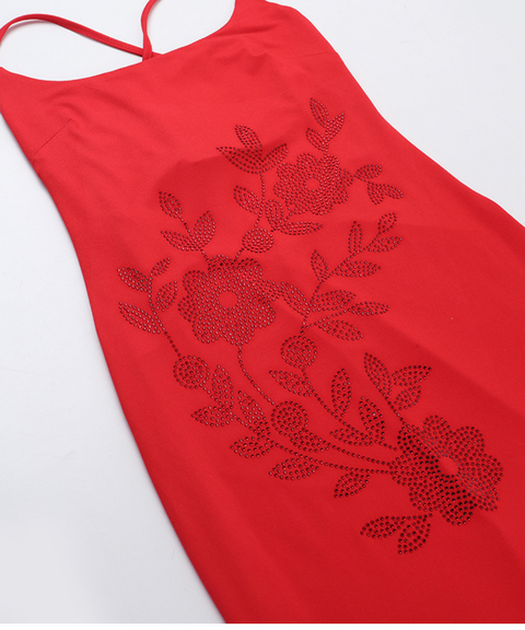 Elegant Slim Fit Rhinestone Slip Dress