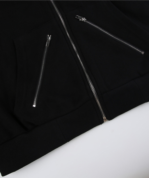 Zippered hooded fur collar sweatshirt jacket