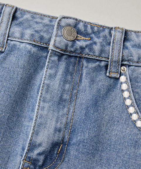 Pearl embellished low-rise denim skirt
