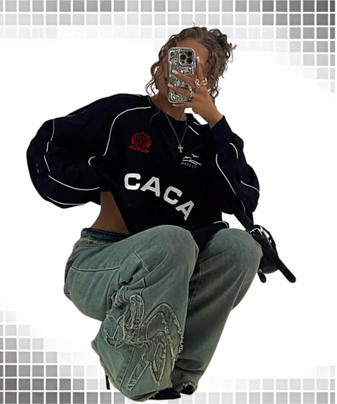 Letter print crew neck loose top