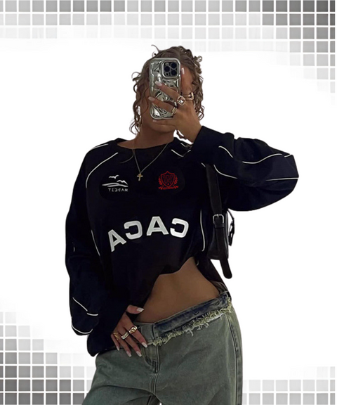 Letter print crew neck loose top