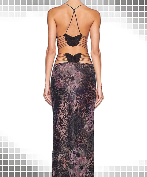 Women’s Sexy Clothing, Halter Backless Slim-Fit Printed Bodycon Dress, Nightout OOTD