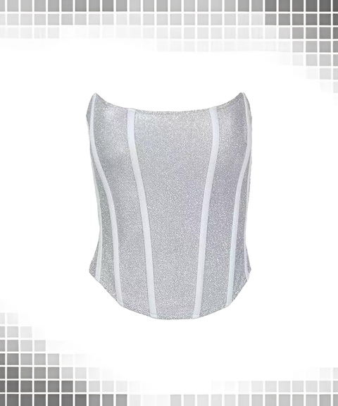 Sexy Deep V Boned Waist Sequin Backless Top